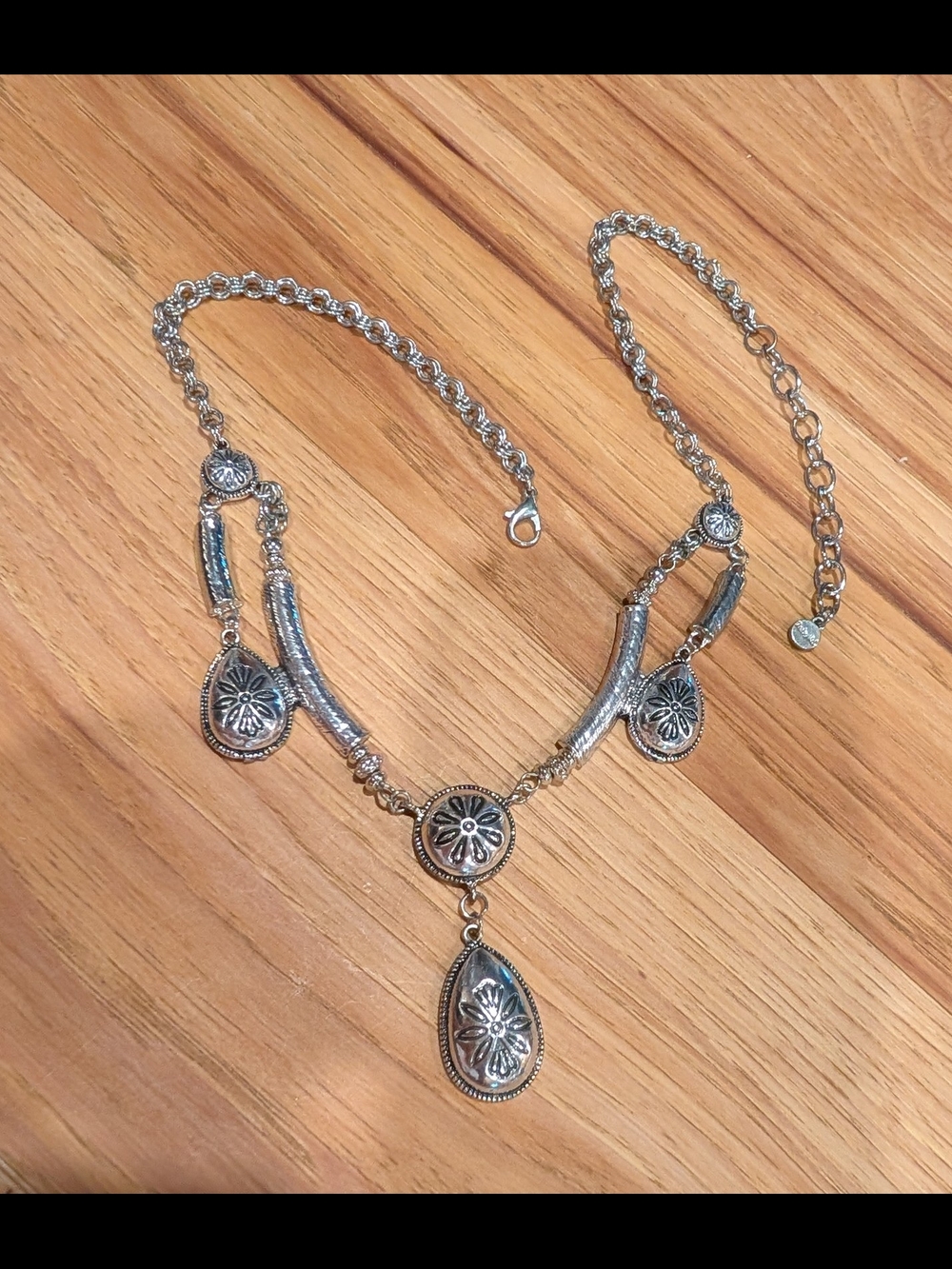 Ruby Rd. Silver Floral Medallion Teardrop Necklace